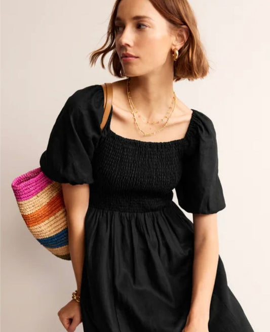 Black Linen Dress | Maxi Dress | Linen Dress | Linen Clothing | 100% Organic Linen | Smock Design