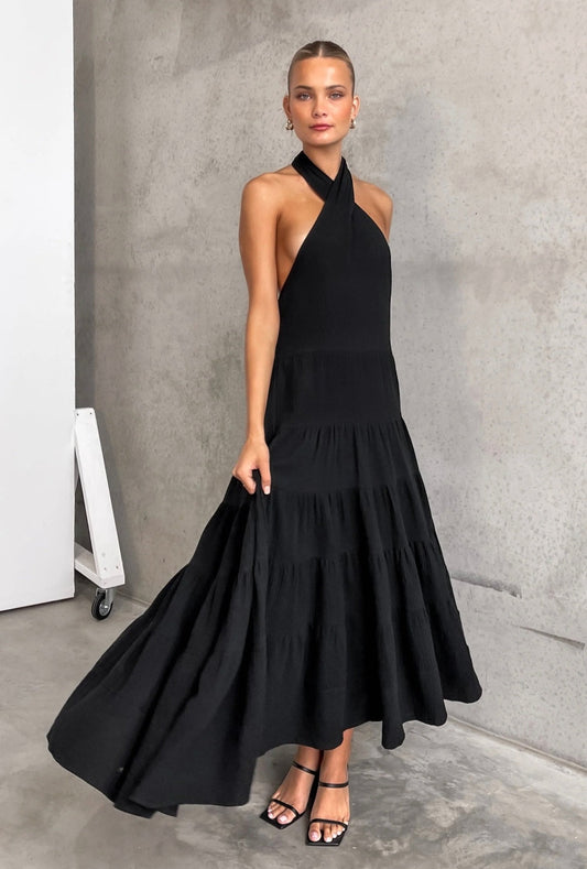 Black Cotton Dress | Maxi Dress | Cotton Dress | Black Dress | Flair Dress